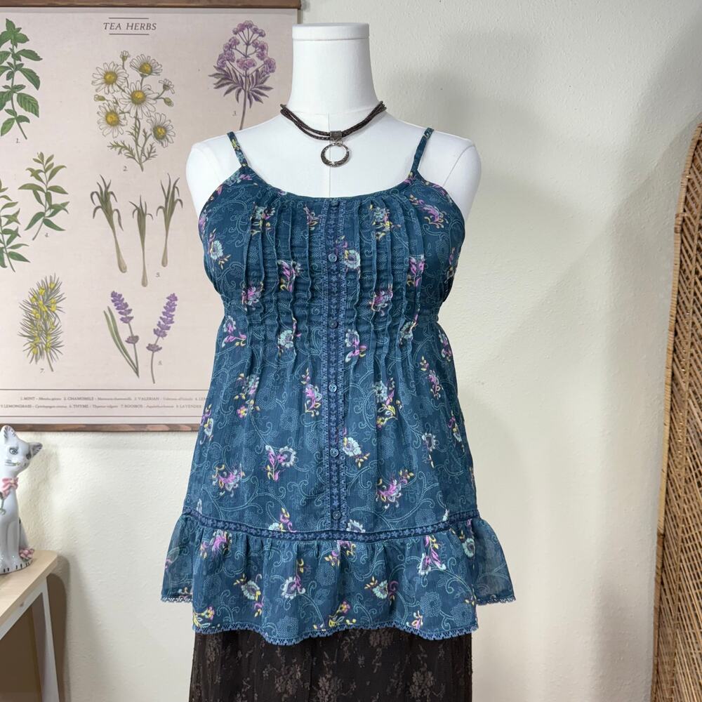 Y2k Floral Babydoll Peasant Cami Top Fairy Grunge Forest Dolly Coastal Cowgirl S